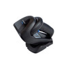 Side-profile product view of the black Datalogic Gryphon GBT4500 wireless barcode scanner resting horizontally in its desk charging base against a white background. The front face of the scanner head is angled upward and slightly toward the left, clearly displaying the patterned top casing with the blue "Datalogic Gryphon" branding logo.