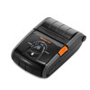 Top-down angled view of the black BIXOLON SPP-R200IIIIK mobile thermal receipt printer in a closed standby state, displaying the central control panel, power and feed buttons, orange side latch, and orange BIXOLON branding, isolated on a white background.