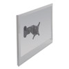 An angled rear view of the black HAT Design Works 9110-HD-104 heavy-duty wall mount attached to a semi-transparent flat-screen monitor template, highlighting its compact, single-pivot design.