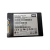 A flat, top-down view showing the back specifications sticker of the black Western Digital 500GB 3D NAND internal SSD. The white informational label features a bold black "WD" logo alongside detailed engineering text, including the model name "WD BLUE 3D NAND SSD", storage size "500GB", model number "WDS500G2B0A-00SM50", and multiple barcodes tracking the serial number and a manufacturing date code of 25 APR 2020. International safety and certification icons like CE, FC, VCCI, and Serial ATA are lined up cleanly along the lower section, while the gold-slotted SATA connection interface sits exposed on the left rim.