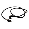 Full view of the coiled 1-meter black NCR Voyix remote keyed USB-C POS terminal cable, displaying both specialized connector ends—one straight-angle and one right-angle—each with specialized thumbscrews, isolated on a white background.
