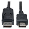 Front-facing view of both male connector tips of the Tripp Lite 6ft DisplayPort to HDMI adapter cable (P582-006), shown parallel against a white background. On the left is the black molded DisplayPort (M) connector housing with the visible 'DUAL-MODE' text and DP++ logo, and on the right is the black molded HDMI (M) connector housing.