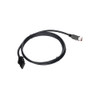 An alternate view of the coiled Epson dark gray POS interface cable, showing the flat black receipt printer connector termination in the lower left and the standard 24V red-keyed PoweredUSB connector end extended out to the right.