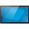 A clean front view of the Elo I-Series 5 21.5" computer display screen turned on against a white background. The screen fills the entire panel with an abstract, multi-shaded blue geometric block wallpaper under a protective edge-to-edge glass screen and a slim black outer border.