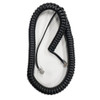 Black coiled telephone handset cord with clear RJ9 connectors for Polycom VVX IP phones.