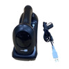 Complete CipherLab 2564MR wireless kit with the black 2D barcode scanner resting securely inside its matching vertical charging and communication cradle, positioned next to the included black USB host interface cable.