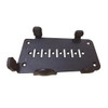 Flat black metal terminal interface mounting plate featuring customized retention clips on the sides, slotted cooling/cable vents, and pre-drilled screw holes.