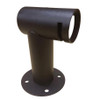 Matte black steel right-angle wall mounting pole featuring a circular base flange with three pre-drilled bolt holes for rigid surface installation.