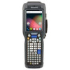A front, vertical view of the Honeywell CK75, an ultra-rugged mobile computer, with a light gray, industrial-grade casing. The top features a large touchscreen displaying the Android 6.0 interface, including the Google search bar and app icons. Below the screen is a comprehensive alphanumeric keypad, a prominent central blue button, and smaller navigation keys. A side coiled stylus tether is visible. The Honeywell logo is centered above the screen. The entire device has thick, protective bumpers.