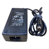 Black Logic Controls PB8000 switching power supply power brick shown at an angle, displaying the standard 3-prong AC inlet on the side and a coiled output cable with a 4-pin DIN connector.
