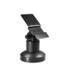 A front view of the black payment terminal stand, empty and tilted slightly back. The rectangular top mounting plate and the hinge connecting it to the cylindrical base are clearly shown.