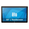 Front view of the black Elo 2202L 22-inch touchscreen monitor displaying the Elo logo graphic and 22" Touchscreen text.