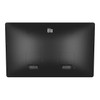 Rear view of the black Elo 2202L touchscreen monitor highlighting the Elo logo, VESA mounting holes, speaker grilles, and cable management ports.