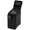 Front three-quarter view of the Brother P-touch P900W label printer equipped with an open touch display unit featuring an upright screen and physical keypad.