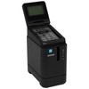 High-angle side view of the Brother P-touch P900W label printer showing the attached touch display unit with its screen flipped open and keypad visible.
