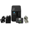 Front view of the black Brother P-touch P900W label printer displayed alongside its included accessories, including power cables, power adapter, USB cable, and a 24mm TZe tape cassette.