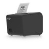 Direct front view of the compact matte black Custom America P3L POS receipt printer showing the power switch and P3L logo.