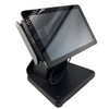 Elo I-Series 10.1-inch POS touchscreen terminal mounted on a heavy-duty black counter stand with an integrated card reader attached to the side.