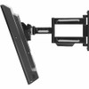 A side view of a black Peerless-AV PA740 articulating TV wall mount extended outward, holding a television tilted slightly downward.