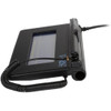 Side profile view from the right of the Topaz SigLite 1x5 signature pad, highlighting the coiled tether attachment connecting the stylus to the top corner of the unit.