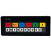 Straight-on front view of the Logic Controls KB1700-B bump bar featuring a black enclosure, clear Legend Sheet B key labels, and tactile buttons for kitchen order processing.
