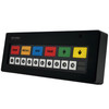 Angled perspective from the right showing the durable black plastic housing, top-row function keys, and bottom-row numerical buttons on the Logic Controls KB1700-B bump bar.