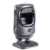 Angled perspective showing the side profile, ergonomic rubber side grips, and wide scan window of the PDC Code Reader CR5200 hands-free presentation scanner.