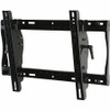 Three-quarter front view of the black Peerless-AV Paramount PT640 universal tilt wall mount, showing the open steel wall plate frame, dual vertical mounting brackets, and side ratcheting tilt adjustment handle.