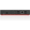 Rear I/O port view of the Lenovo ThinkPad USB-C Dock Gen 2 highlighting dual DisplayPort, HDMI, USB ports, Gigabit Ethernet, and power input.