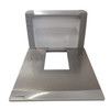 Top angled view of the PSC Magellan 9500 stainless steel weigh platter assembly featuring the horizontal scan window opening and vertical bonnet.