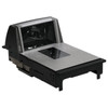 Isometric perspective view of the PSC Datalogic Magellan 8204 long-length in-counter bi-optic barcode scanner and scale with stainless steel platter.