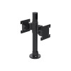 Alternative view of the SpacePole SPV1103-FX-02 dual-screen back-to-back VESA mount showing the cable management slot at the top of the 400mm pole against a white background.