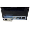 Close-up of rear interface panel on Citizen CT-S4500 printer showing Ethernet port, USB Type-B, USB-A, cash drawer kick port, DC power, and power switch