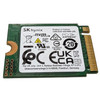 Rear view of SK hynix PVC10 512GB M.2 2230 NVMe SSD showing regulatory certification label, green PCB, and gold PCIe connector pins