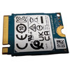 Rear view of KIOXIA BG6 512GB M.2 2230 NVMe SSD showing regulatory certification label, blue PCB, and gold PCIe connector pins
