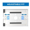 Interior diagram of the Mount-It! MI-3880W_G10 white tablet enclosure showcasing sliding side brackets, protective foam padding, and adjustable internal fit guides.
