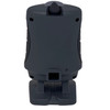 Direct back view of the dark gray Code CR5000 barcode scanner housing showing the rear trigger button, speaker vent, mounting screws, and rectangular cable connection port.
