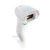 Front perspective view of Datalogic Gryphon GM4600 healthcare barcode scanner showing scan window and green trigger