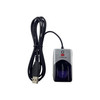 Top-down overhead view of the HID DigitalPersona 4500 USB fingerprint reader and coiled USB cable against a plain white background.