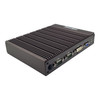 Angled side perspective highlighting the ribbed cooling fins and front display connector ports of the embedded controller.