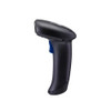 Profile view of the ergonomic black CipherLab corded handheld scanner highlighting its blue trigger and comfortable grip curve.