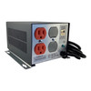 Rear panel of the AMETEK Powervar power conditioner featuring two orange AC output receptacles, protective metal knockouts, cooling slots, and the connected power cord.