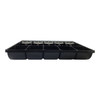 Front-facing profile view of the black 5-slot M-S cash drawer insert showing the curved front lip of the coin compartments.