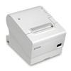 Three-quarter angle view of the white Epson OmniLink TM-T88VII thermal printer, highlighting its compact countertop design and paper exit slot.