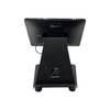 Rear view of the Elo I-Series touchscreen terminal mounted on its hub stand, featuring brand logos on the back panel.