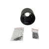 Front-facing view of the Digital Watchdog DWC-BLJUNC junction box alongside two sealed plastic bags containing mounting hardware, screws, and wall anchors.
