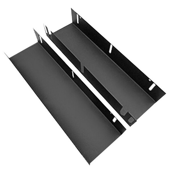 A pair of black metal APG undercounter mounting brackets (model VPK-27B-16-BX) for Vasario cash drawers, shown angled on a plain white background.