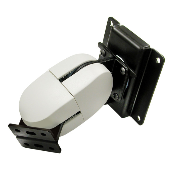 Perspective view of the Ergotron 100 Series double pivot monitor wall mount, shown configured with its alternative light grey snap-on plastic cover attached to the black steel articulation joints and wall plate assembly, isolated on a white background.