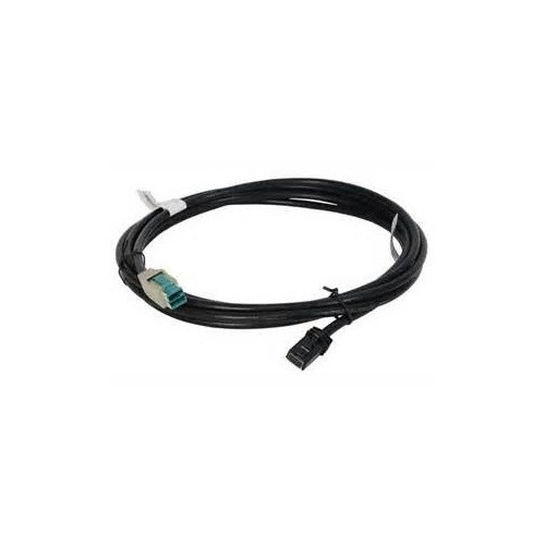 An overview of the NCR 4-Meter PoweredUSB Cable (1432-C478-0040), showing the black 4-meter POS peripheral cable neatly coiled into a loop, displaying the teal 12V PoweredUSB connector on one end and the black 1x8 latching connector on the opposite end against a plain white background.