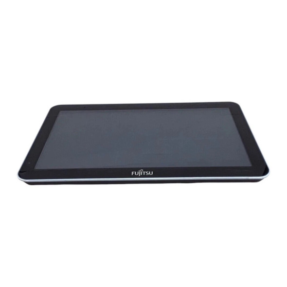 A standalone Fujitsu 18.5-inch widescreen touchscreen POS terminal panel without a stand, lying flat against a plain white background with the white Fujitsu logo visible on the bottom black bezel.